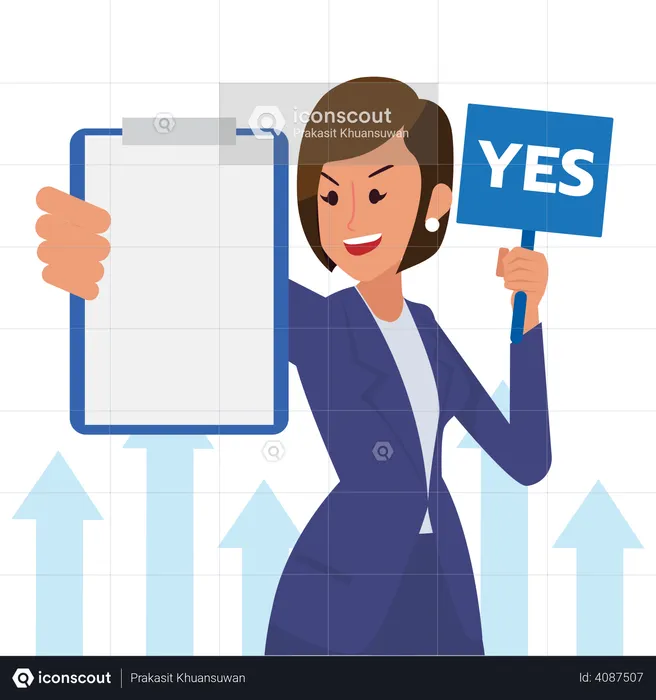Woman Holding board Said Yes  Illustration