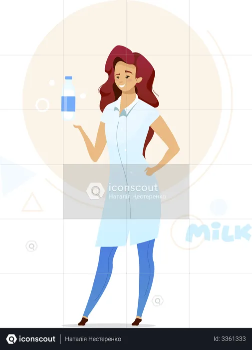 Woman holding bottle of milk  Illustration