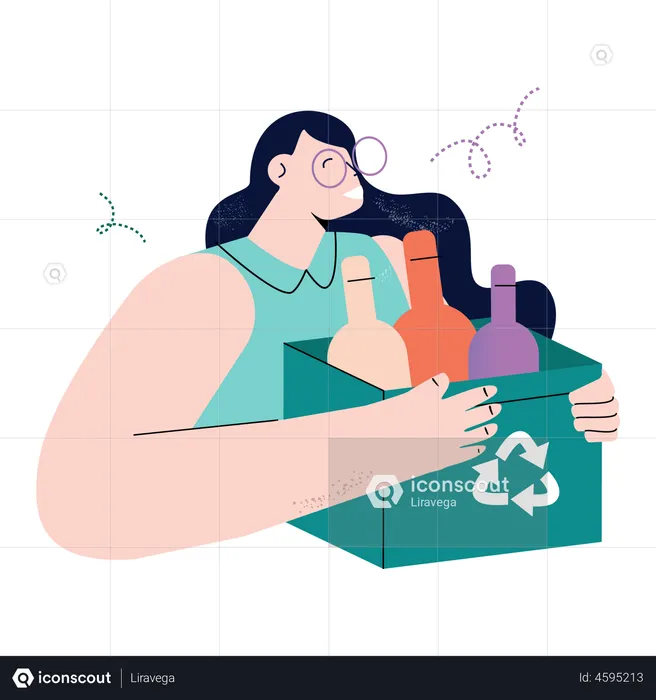 Woman holding bottle recycling box  Illustration