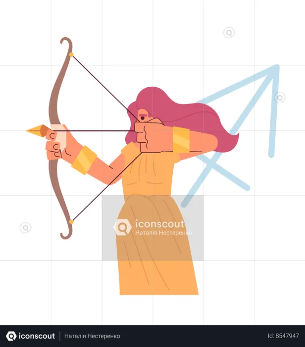 Woman holding bow and pulling arrow  Illustration