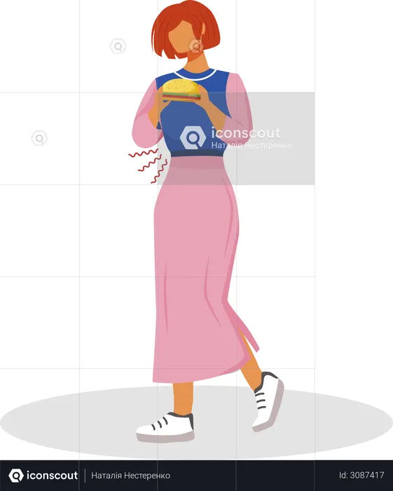 Woman holding burger  Illustration