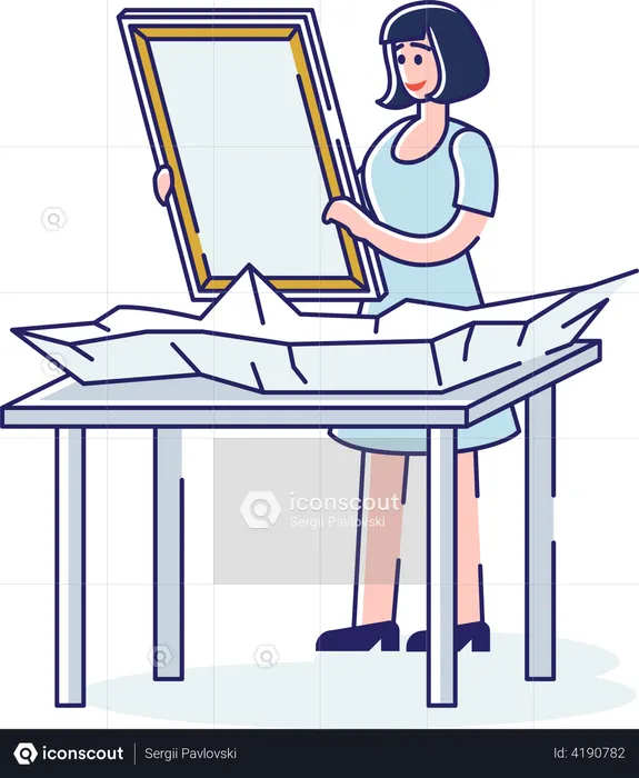 Woman holding canvas for drawing  Illustration