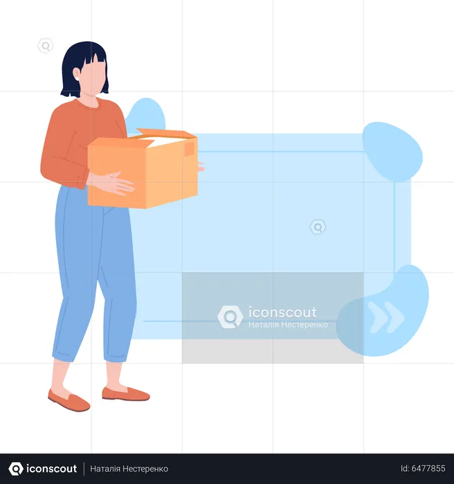 Woman holding cardboard box with unwanted stuff  Illustration