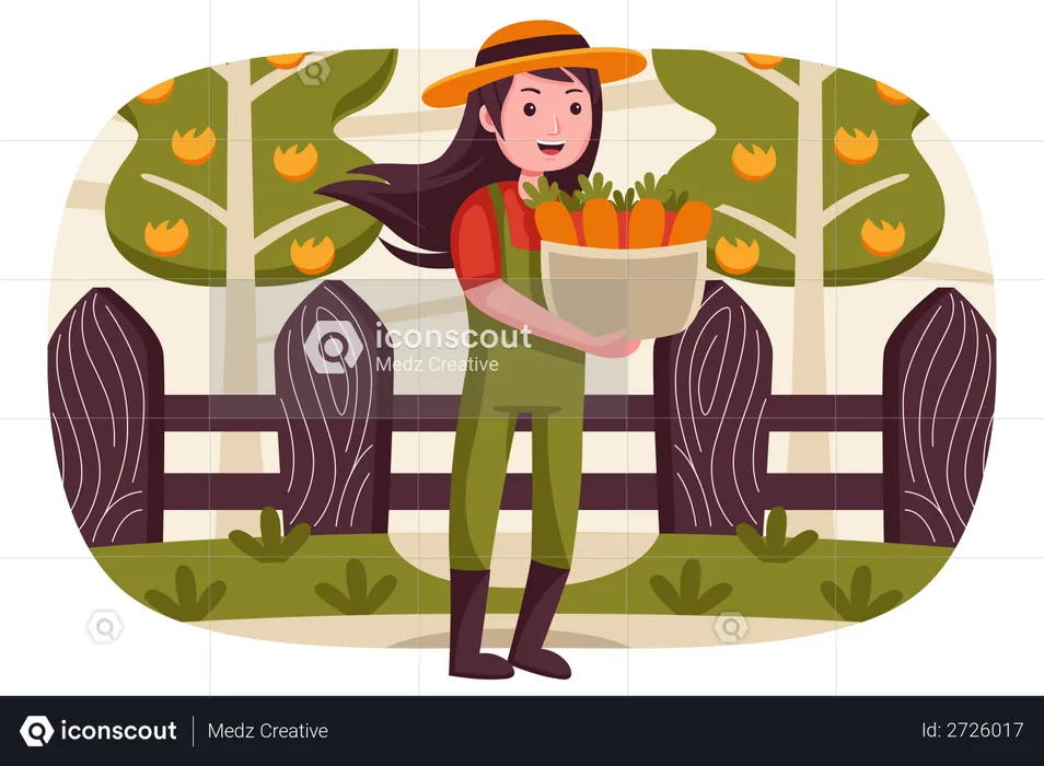 Woman holding carrot basket  Illustration