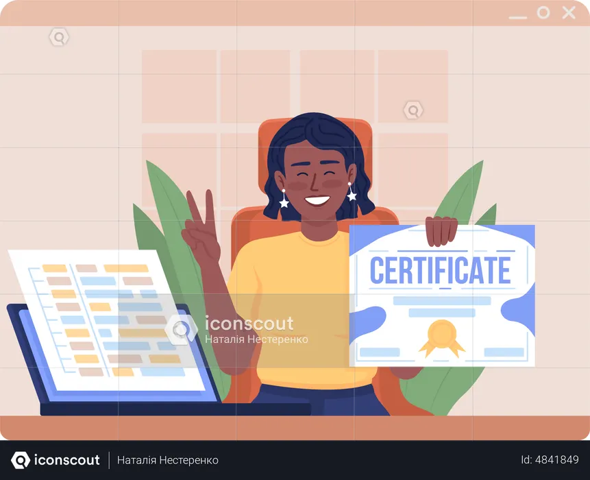 Woman holding certificate  Illustration