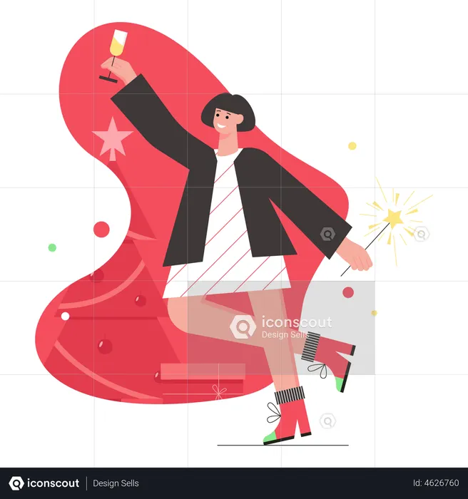 Woman holding champagne glass  Illustration