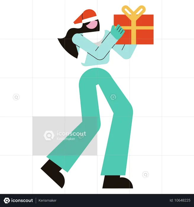 Woman holding Christmas Gift  Illustration