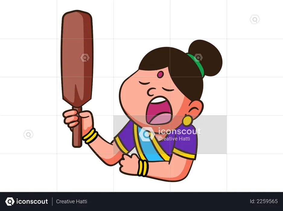 Woman holding cloth washing bat  Illustration