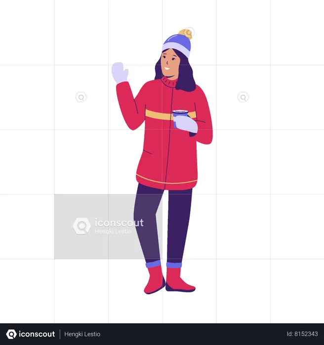 Woman holding coffee cup in winter clothes  Illustration