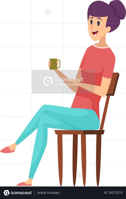 Woman holding coffee cup while sitting on chair  Illustration