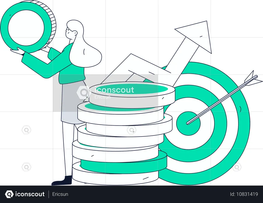 Woman holding coin while getting financial growth with fianncial goal  Illustration