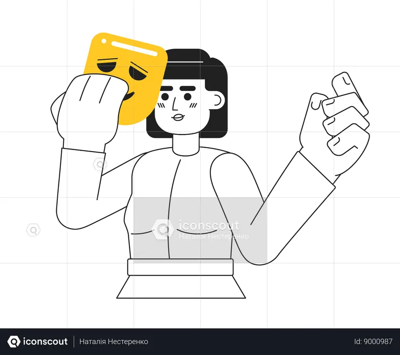 Woman holding comedy mask  Illustration