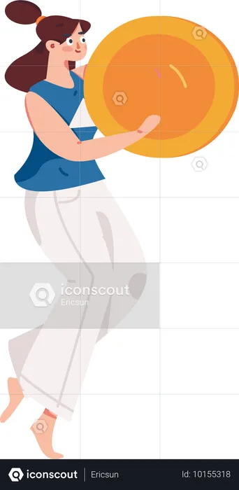 Woman holding currency coin  Illustration