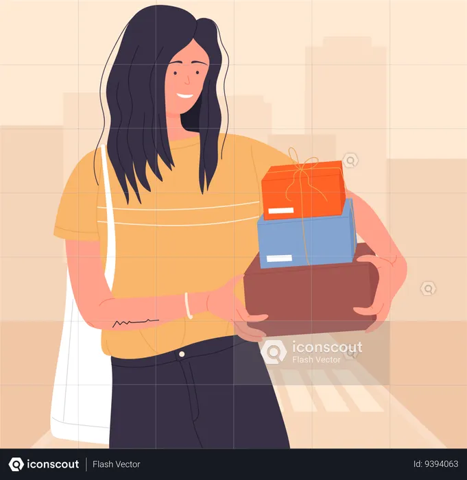 Woman holding Delivery box  Illustration