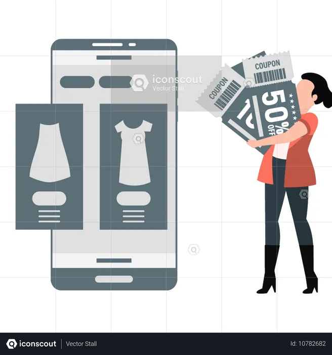 Woman holding discount voucher  Illustration