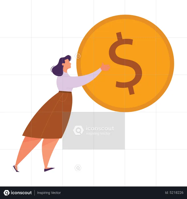 Woman holding dollar coin  Illustration