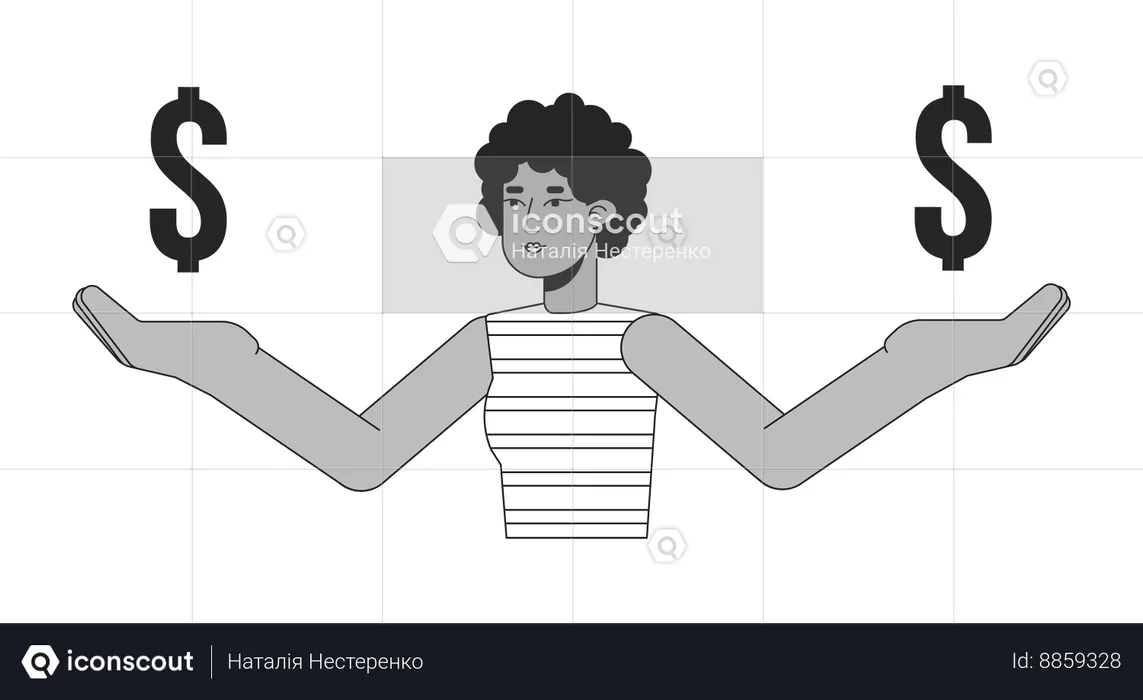 Woman holding dollar signs on hands  Illustration
