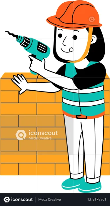 Woman holding drilling machine  Illustration