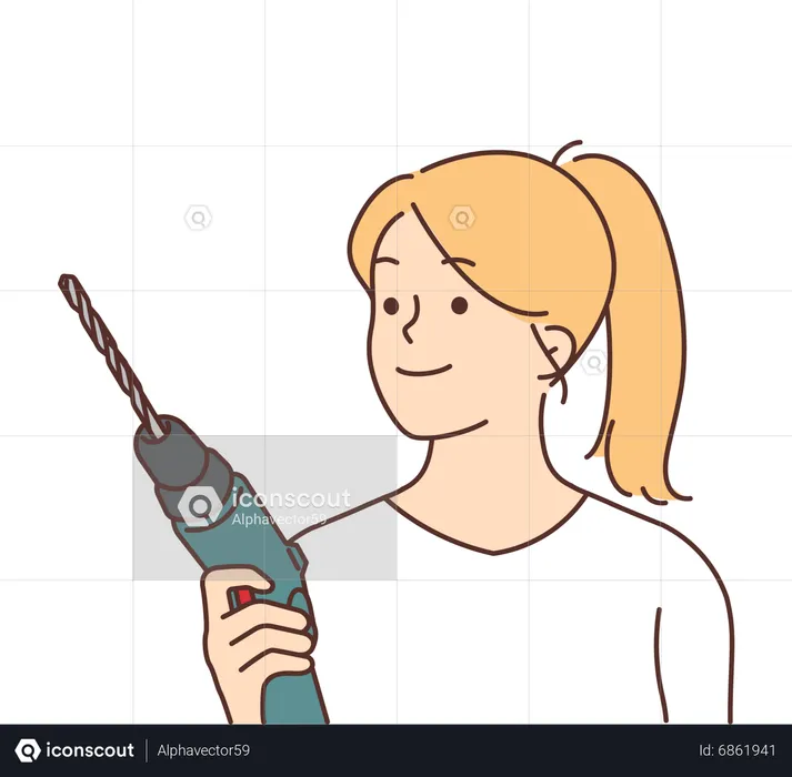 Woman holding drilling machine  Illustration