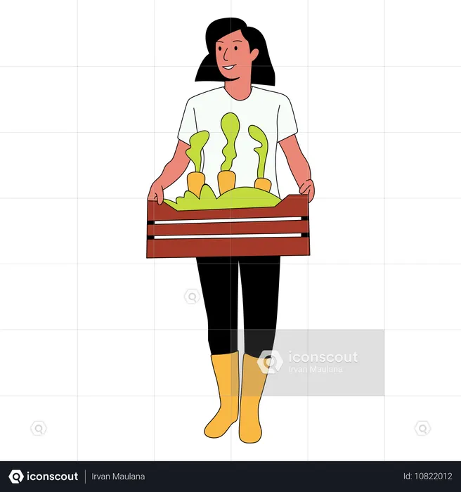 Woman holding farm basket  Illustration