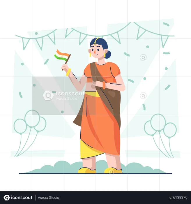 Woman holding flag on Indian republic day  Illustration