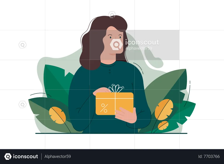 Woman holding gift box  Illustration