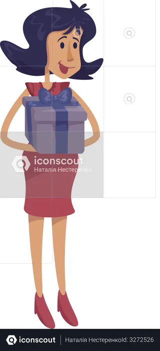 Woman holding gift box  Illustration