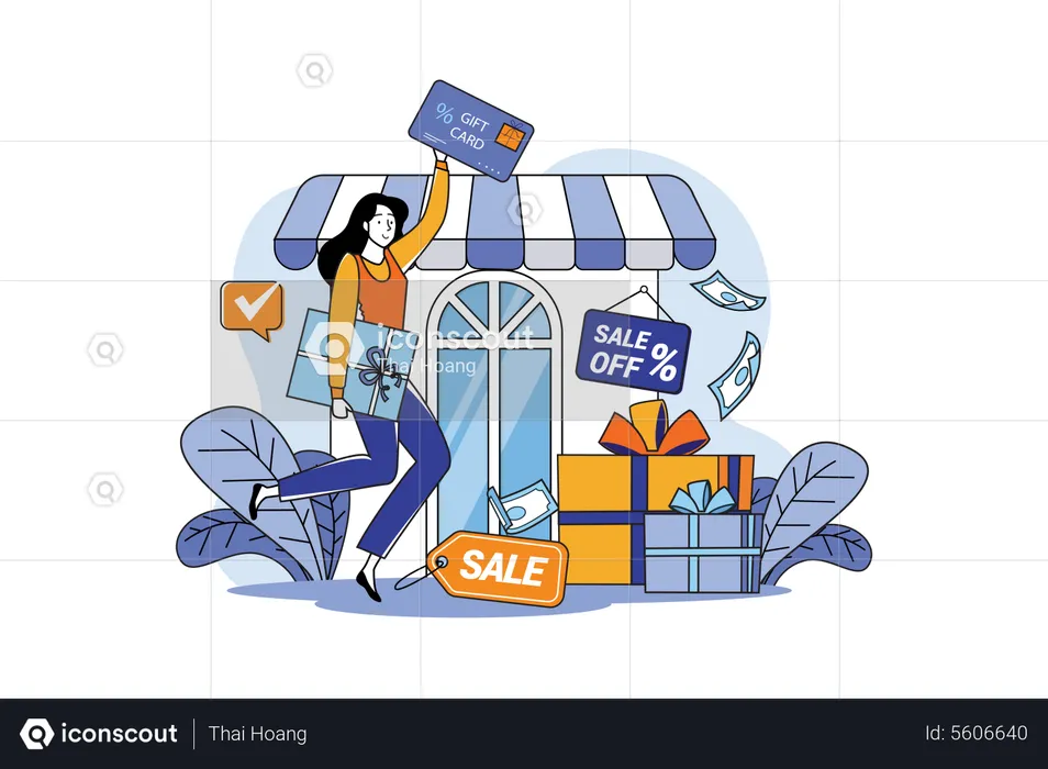 Woman Holding Gift Voucher  Illustration