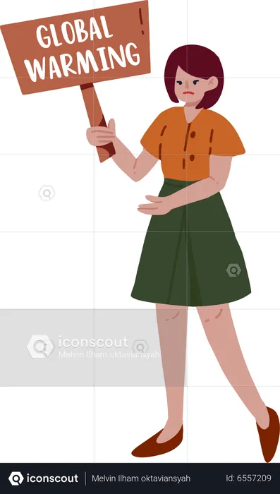 Woman holding Global Warming board  Illustration