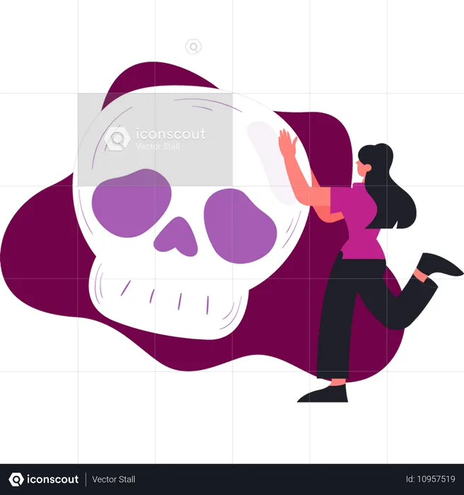 Woman holding halloween skull  Illustration