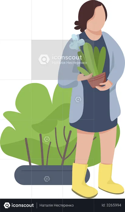 Woman holding houseplant  Illustration