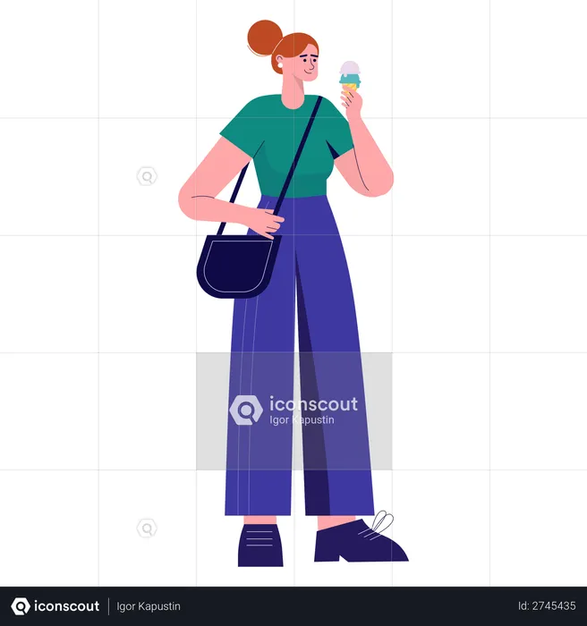 Woman holding Ice Cream cone  Illustration