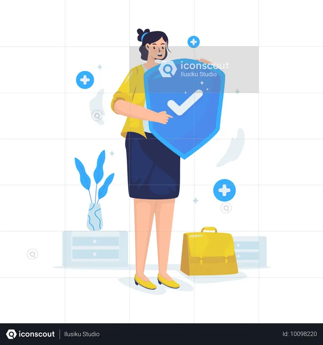 Woman holding insurance policy  Illustration