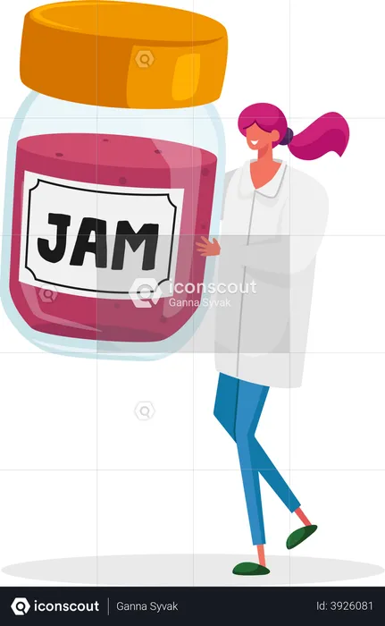 Woman holding jar of jam  Illustration