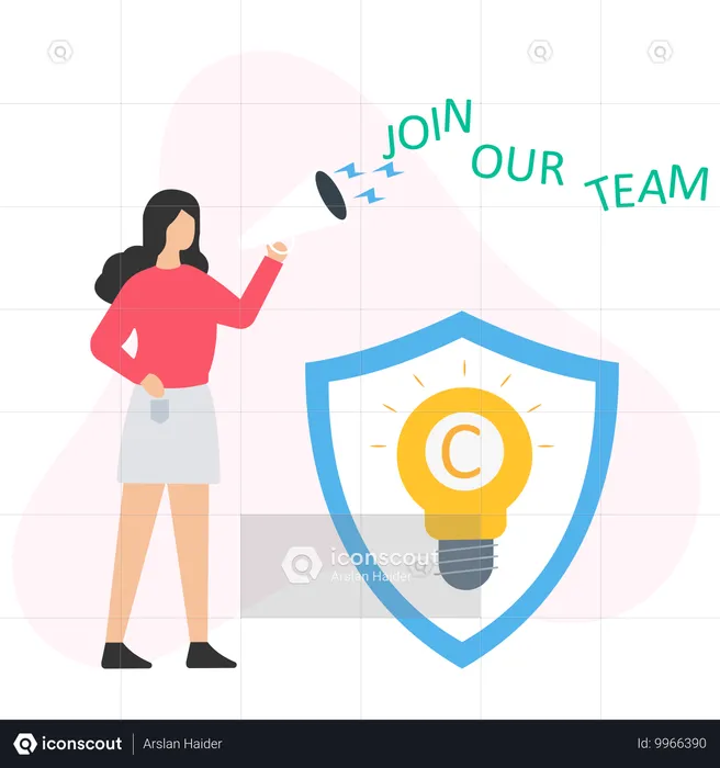 Woman holding Join our team message  Illustration