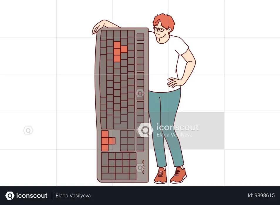 Woman holding large computer keyboard encouraging you to become freelancer and work remotely  Illustration