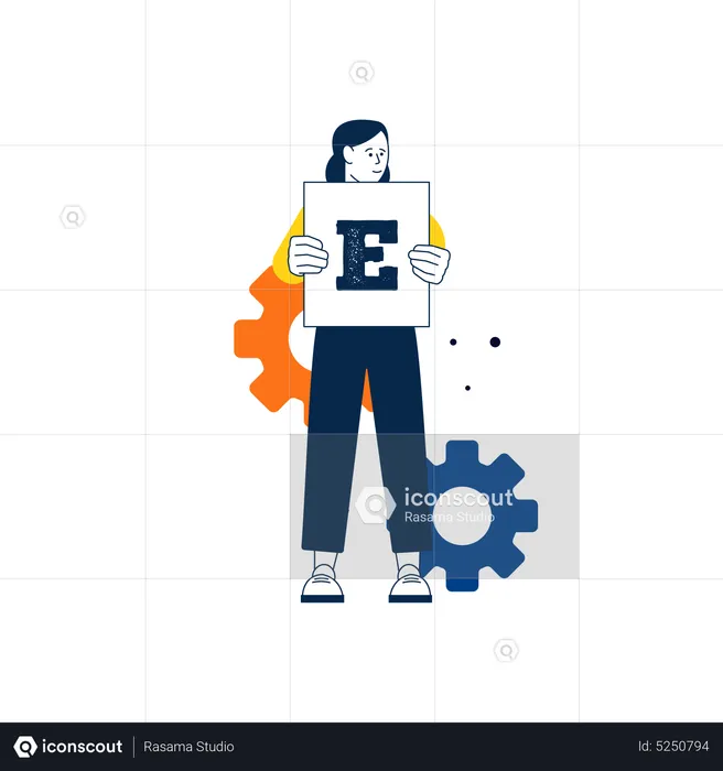 Woman holding letter E  Illustration