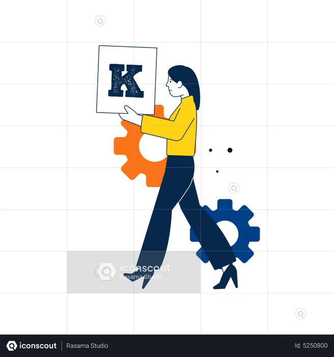 Woman holding letter K  Illustration