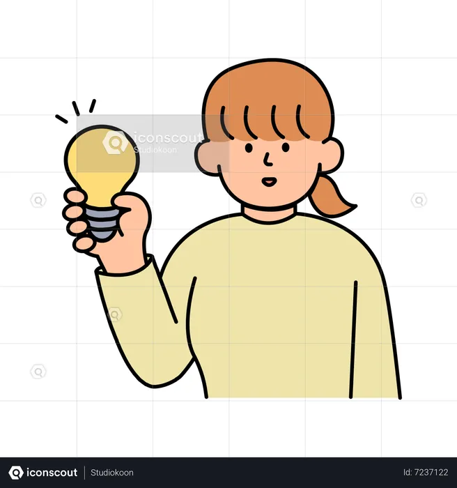 Woman Holding Light Bulb  Illustration
