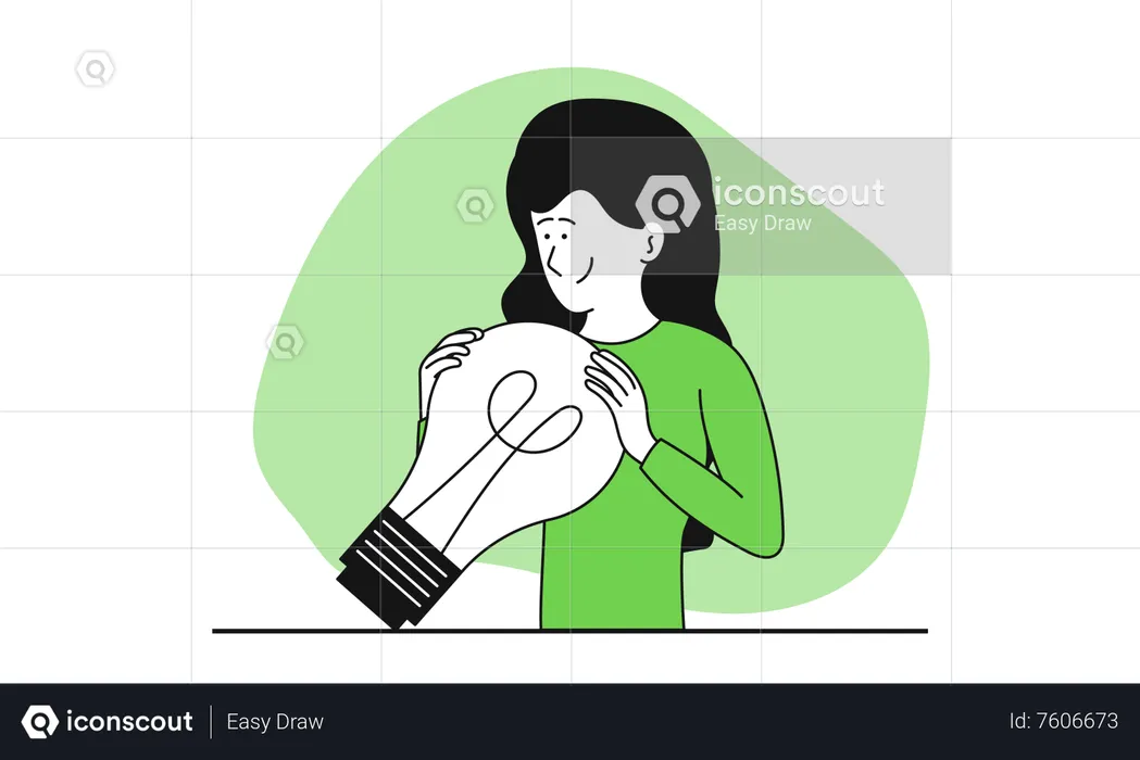 Woman holding light bulb  Illustration