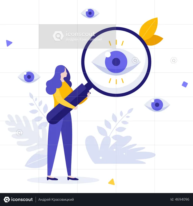 Woman Holding Magnifying Glass  Illustration