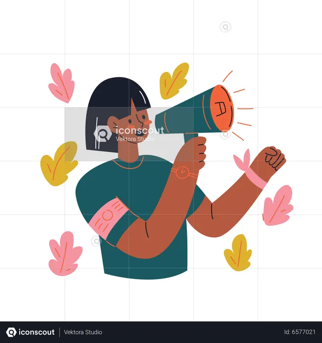 Woman holding megaphone and announcing  Illustration