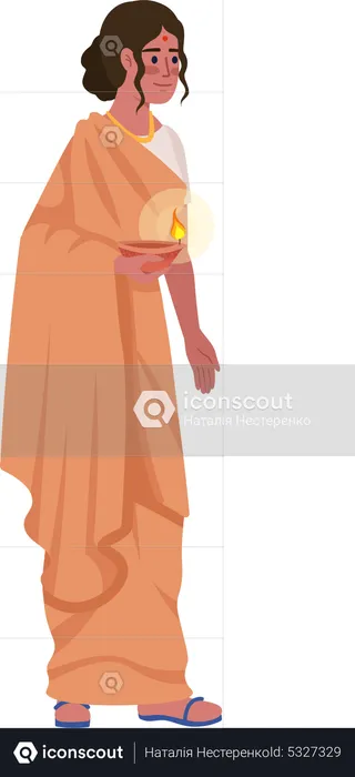 Woman holding oil lamp  Illustration