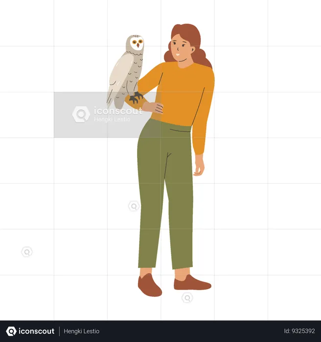 Woman holding owl in hand  Illustration
