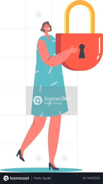Woman holding padlock  Illustration