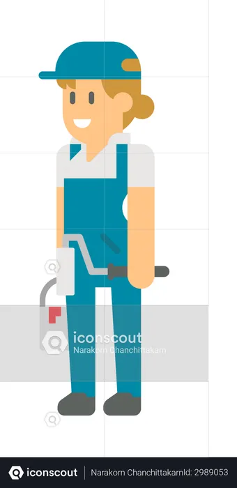 Woman holding Paint bucket and paint roller  Illustration