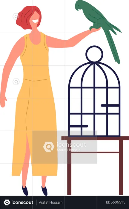 Woman holding parrot  Illustration