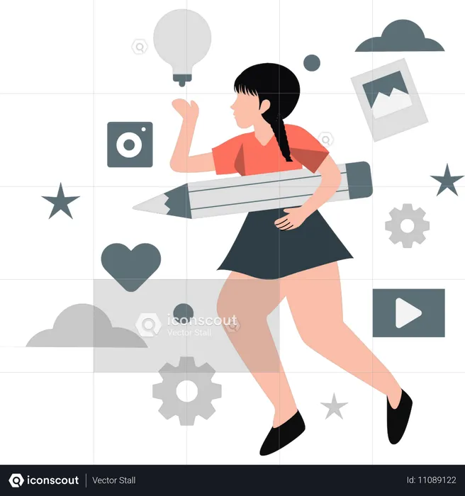 Woman holding pencil and making idea bulb  Illustration