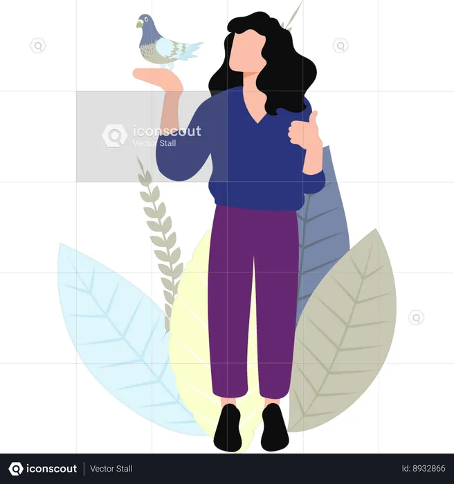 Woman Holding Pigeon  Illustration