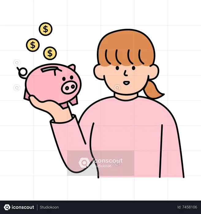 Woman Holding Piggy Bank  Illustration